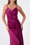 Women's Plum Strappy Long Satin Evening Dress & Graduation Dress - 4
