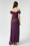 Women's Plum Boat Neck Draped Slit Long Glittery Evening Dress - 5