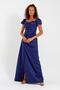 Women's Navy Blue Boat Neck Trained Long Satin Evening Dress & Graduation Dress - 3