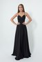 Women's Black Satin Long Evening Dress & Graduation Dress with Rope Straps and Waist Belt - 2