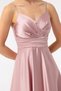 Women's Powder Rope Strap Waist Belted Satin Midi Evening Dress & Graduation Dress - 4