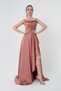 Women's Salmon Flounce Slit Satin Evening Dress & Graduation Dress - 2