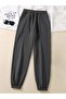 Smoke Gray Smoked Waist Leg Elastic 3 Thread Thick Cotton Women's Jogger Sweatpants - 3