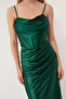 Women's Emerald Green Underwire Corset Detailed Slit Long Evening Dress - 4