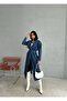 Dark Blue Zeo Basic Denim Trench Coat and Overcoat