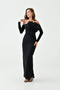 Women's Off Shoulder Rose Detailed Long Evening Dress Nbs9364