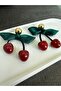 Gold Cherry Cherie Detailed Red Dangle Earrings - 2