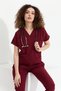 Happiness Spaniard - Stretch Fabric Doctor Nurse Scrubs Uniform Surgical Set (WOMEN), Burgundy - 5