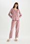 Fall in Love Pajama Set V-Neck Velur Long Sleeve Top Elastic Waist Bottom A3356Ax24Au