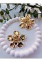 Gold Plate Flower Earrings with White Enamel Details