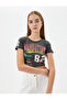 Crop College T-Shirt Short Sleeve Crew Neck Cotton