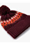 Patterned Knitted Beret with Layered Edges and Pompom Detail - 3