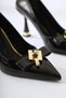 Mimosa Black Patent Leather Pointed Toe Solitaire Buckle Detailed Heeled Women's Shoes - 2