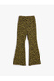 Flared Leg Trousers Leopard Patterned Elastic Waist - 4