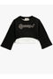 Crop Sweatshirt Long Wide Sleeves Color Contrast Crew Neck