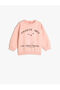 Sweatshirt Cat Printed Glitter Detailed Crew Neck Raised Cotton