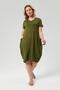 Women's Large Size Khaki Dress with Pocket and Sleeve Mesh Detail - 8