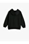 Hooded Sweatshirt Long Sleeve Print Detailed Raised - 4