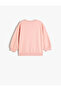 Sweatshirt Cat Printed Glitter Detailed Crew Neck Raised Cotton - 2