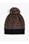 Knitted Beret Ethnic Patterned with Pompom Detail