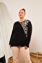 Large Size Embroidery Detail Knitwear Blouse Black - 3