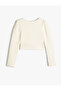 Crop T-Shirt Long Sleeve Crew Neck Window Detail Ribbed - 2