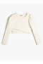 Crop T-Shirt Long Sleeve Crew Neck Window Detail Ribbed