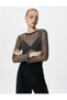 Transparent T-Shirt Glitter Long Sleeve Crew Neck