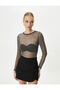 Transparent T-Shirt Glitter Long Sleeve Crew Neck - 2
