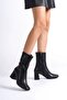 Women's Black Blunt Toe Heeled Boots - 3
