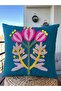 Punchhatolyesii Tulip Design Punch 100% Hand Embroidered Handmade Petrol Blue Color (43X43) - 3