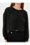 Crop Oversize Tweed Sweatshirt Long Sleeve Crew Neck - 5