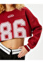 Printed Crop Sweatshirt Long Sleeve Crew Neck Cotton - 5