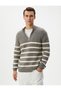 Half Zipper Knitwear Sweater Striped Long Sleeve - 3