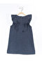 Ladybug Ruffled Girl's Denim Navy Blue Summer Dress - 4