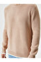 Basic Knitwear Sweater with Fabric Detail Crew Neck - 5