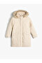 Oversize Long Coat Quilted Faux Fur Detailed Hooded Plush Lined Inside With Flap Pockets Zippered
