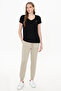 Women's Black V-Neck Basic T-Shirt 50246033 -Vr046 - 4