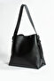 Women's Buckle Detailed Soft Leather Snap Fastener and Zippered Inner Compartment Shopper Bag