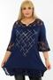 V-Neck Lace Detailed Stone Printed Short Sleeve Slit Blouse - 3