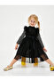Tulle Dress Shirt Collar Button Detail Sleeveless Ruffle Waist Lace-up