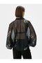 Transparent Shirt with Floral Buttons and Bat Sleeves - 4