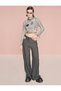 Straight Wide Leg Window Detailed Trousers with Chain Detail Pockets