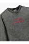 Sweat Long Sleeve Crew Neck Slogan Printed Raised Cotton - 3