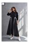 Black Stripe Detailed Long Sleeve Dress - 3