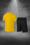 Plus Size Men's Yellow Dri-Fit Unprinted Round Neck Short Sleeve Casual Stylish T-Shirt Shorts Bottom Top Two-Piece - 4