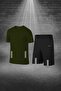 Men's Khaki Fit Short Sleeve Casual Comfortable T-Shirt Shorts Bottom Top Athlete Suit (S-3Xl)