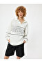 Oversize Sweatshirt with Half Zipper, College Print, Embossed - 3