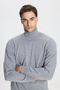 Men's Gray Melange Standard Fit Normal Cut Full Turtleneck Knitwear Sweater - 4