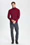 Men's Burgundy Standard Fit Regular Cut Full Turtleneck Knitwear Sweater - 2